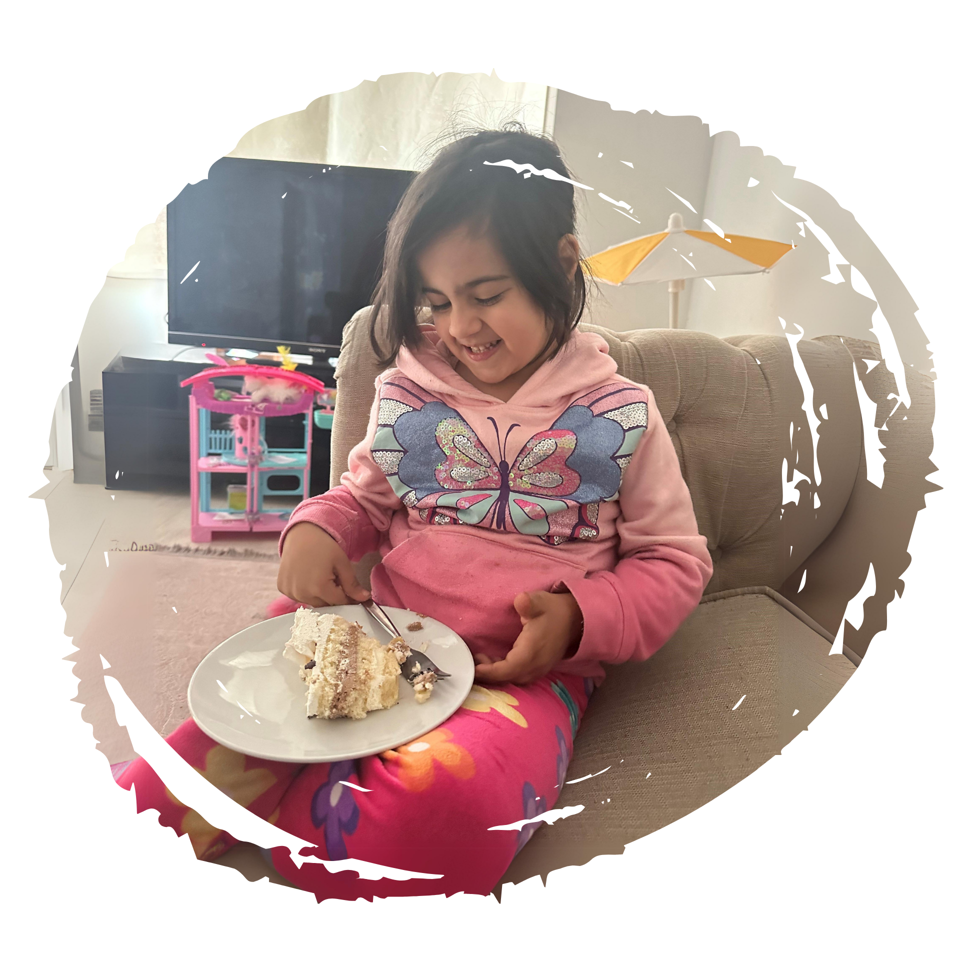 Layla eats a meal independently 