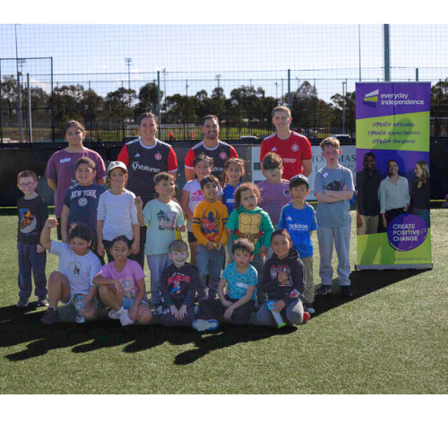 Group photo of children participating in the Wanderers Soccer Inclusion Clinic